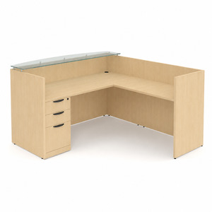 CLALD1053NMAPMAP, 71"x78" L Shape Reception Station with Glass Transaction Top - Maple