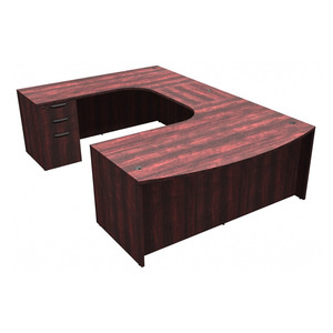CLAUD1009L- Left-Handed Classic U-Shape Bowfront Executive Workstation 71" W x 108" D with Box/Box/File Pedestal- Mahogany