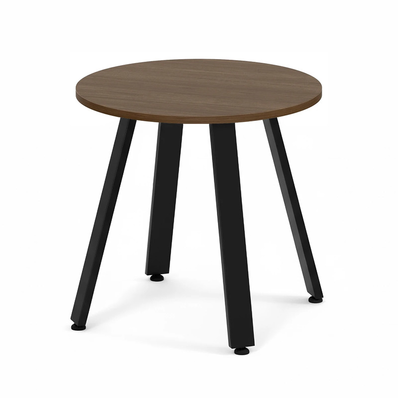 Signature Round Meeting Table 30" - Modern Walnut with Black Metal Legs
