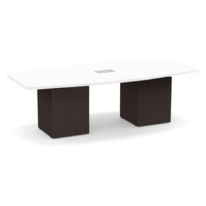  8ft Boat Shape, cube base Conference Table: WHITE TOP, ESPRESSO BASE