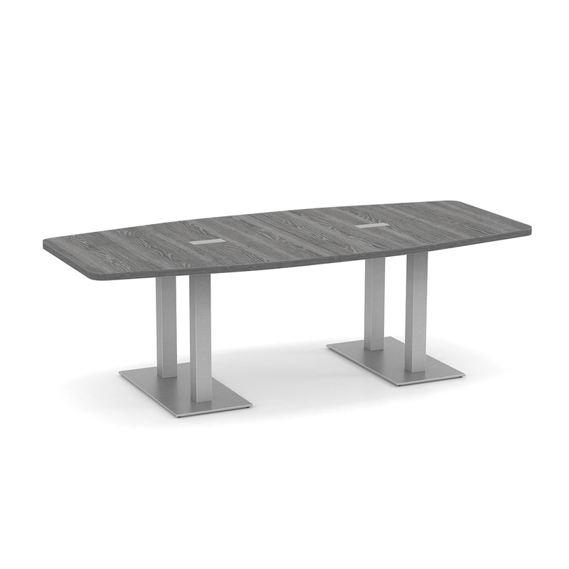 Boat-Shape Conference Table 8 Ft with Palmer Brushed Double Base - Newport Grey