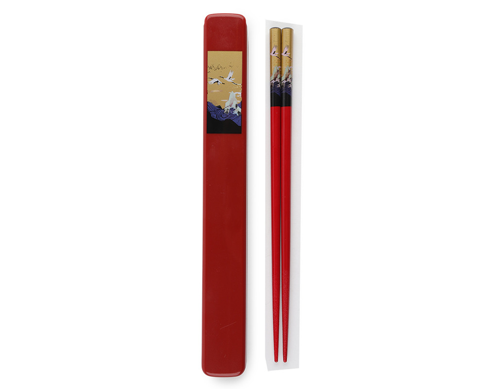 Cranes Chopsticks With Case - Red