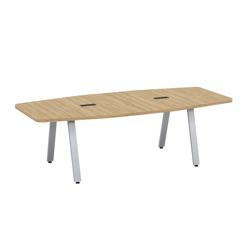 Signature Boat-Shape Conference Table 8 Foot - Aspen with Silver Metal Legs