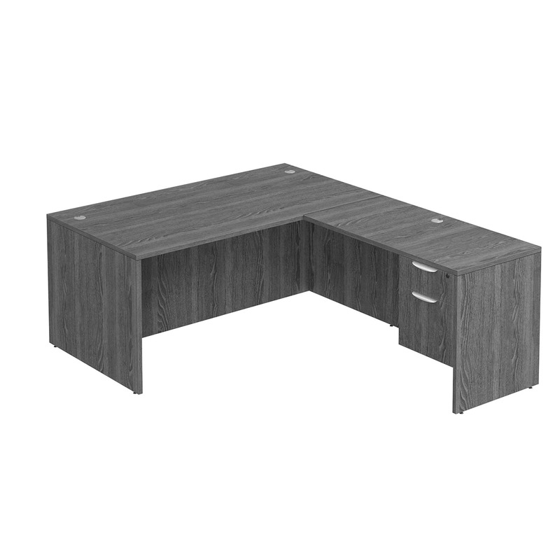 Classic L-Shape Desk 77" x 66" with Box/File Pedestal - Newport Grey