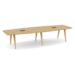 12ft Boat Shape, Signature Conference Table: Natural Wood Leg, Black Mount, Aspen Top