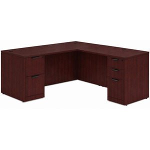 CLALD1040- Classic L-Shape Desk 66" W x 30" D with 47" Return and 2 Full Pedestals- Mahogany