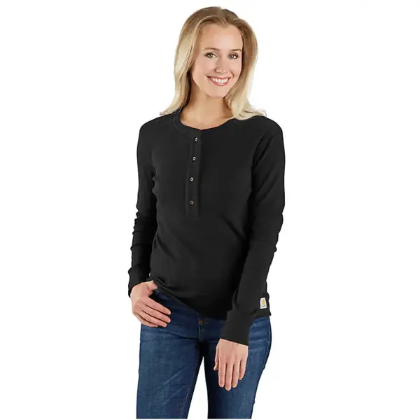 CARHARTT 106480 - Women's TENCEL™ Fiber Series Relaxed Fit Long-Sleeve Ribbed Henley Shirt - Black