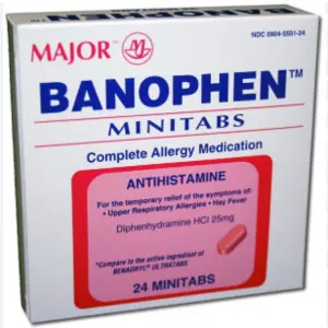 Benophen (Benadryl Generic) 25mg, 24caps, NDC 00904555124