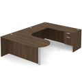 Classic U-Shape Bullet Executive Workstation 101" x 71" Right Hand with Box/File Pedestal - Modern Walnut with Silver Post Finish