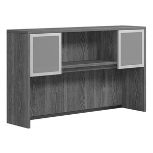 CLAHU3002- Hutch with 2 Silver Frame Glass Doors- Newport Gray/Silver Glass