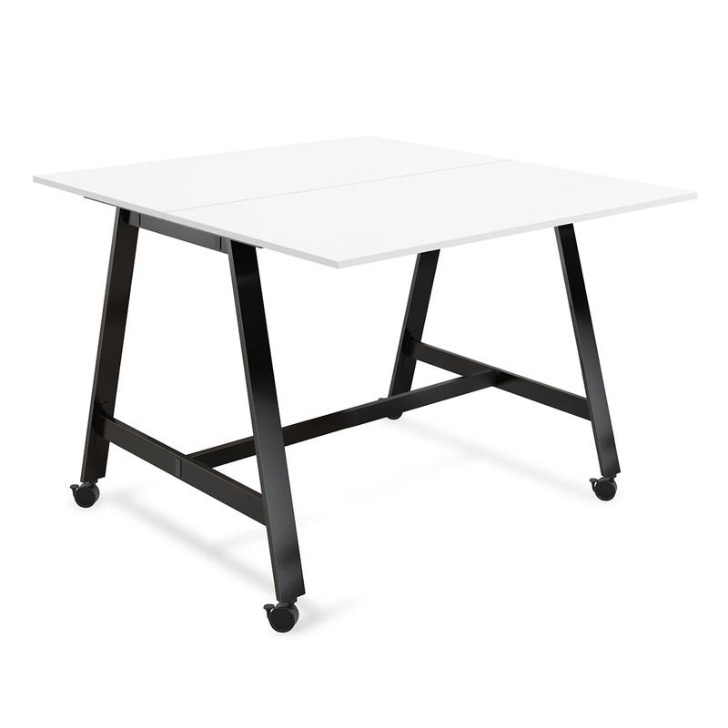Signature Bistro Benching Table 60" x 60" - White with Black Legs
