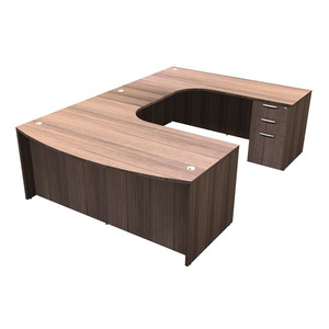 CLAUD1009R- Right-handed Classic U-Shape Bowfront Executive Workstation 71" W x 108" D with Box/Box/File Pedestal- Modern Walnut