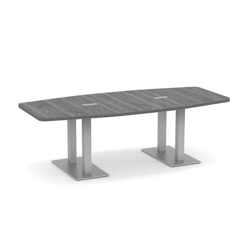 Boat-Shape Conference Table 8 Ft with Palmer Brushed Double Base - Newport Grey