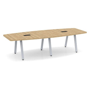 10ft Boat Shape, Signature Conference Table: Silver Metal Base, Aspen Top