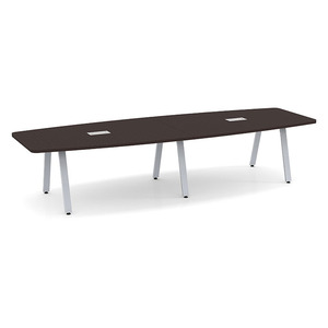 12ft Boat Shape, Signature Conference Table: Silver Metal Base, Espresso Top