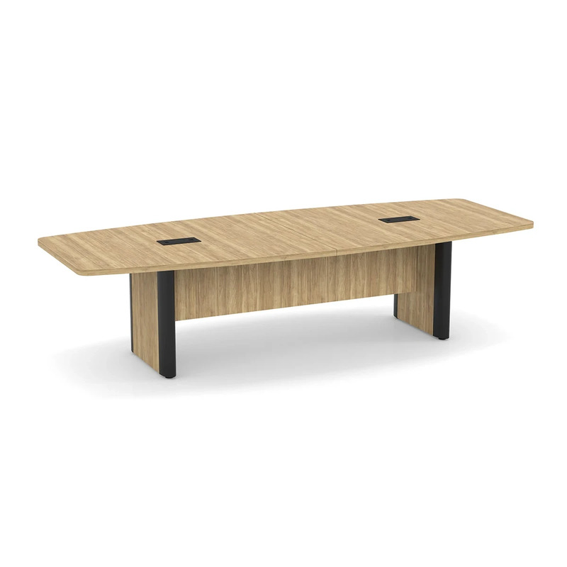Classic Plus Boat-Shape Conference Table 10 Ft - Aspen with Black Metal Accents (2 Small Grommets)