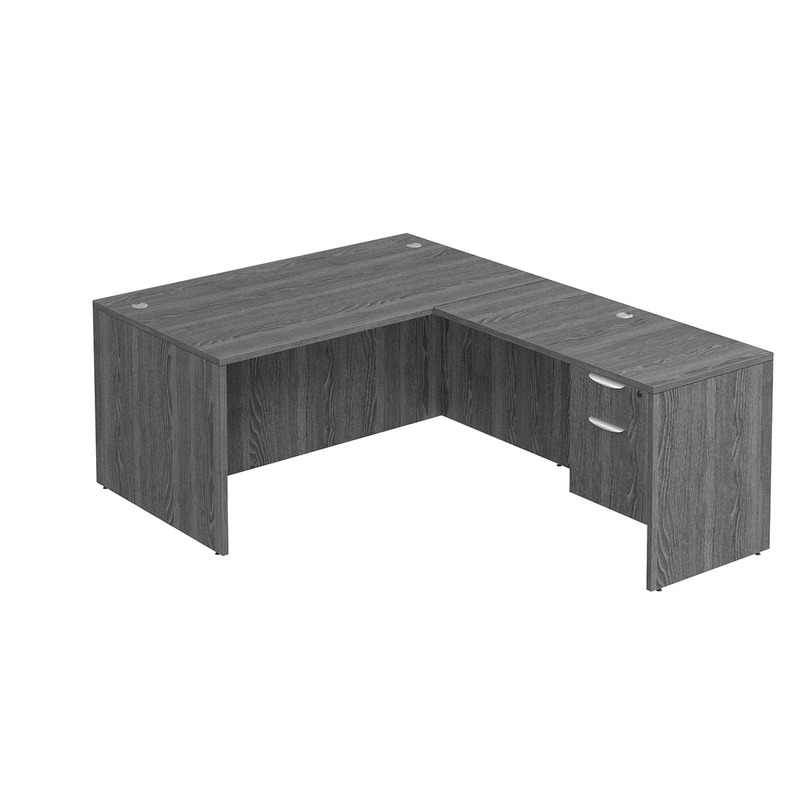 Classic L-Shape Desk 77" x 60" with Box/File Pedestal - Newport Grey