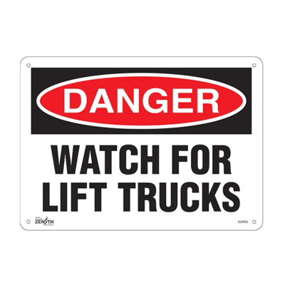 Danger Watch For Lift Trucks Sign - 14" x 10" - Aluminum - English