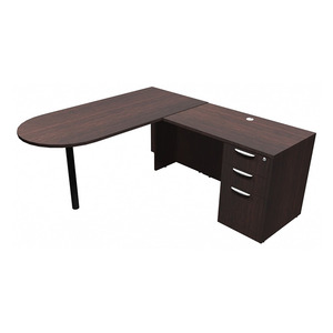 CLALD1016- L-Shaped Bullet Desk 66" W x 30" D with 42" Return and Box/Box/File Pedestal- Espresso/Black