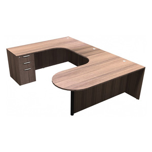 CLAUD1006L- Left-Handed Classic Bullet U-Station 71" W x 102" D with Box/Box/File Pedestal- Modern Walnut/Black