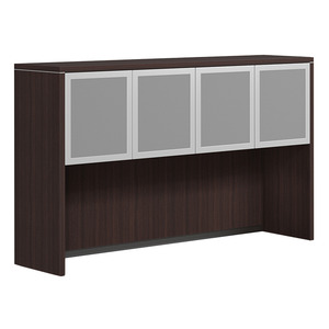 CLAHU3004- Hutch with 4 Silver Frame Glass Doors- Espresso/Silver Glass