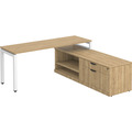 Elements L-Shape Workstation 71" x 72" x 30"D with Storage Credenza - Aspen with White Legs