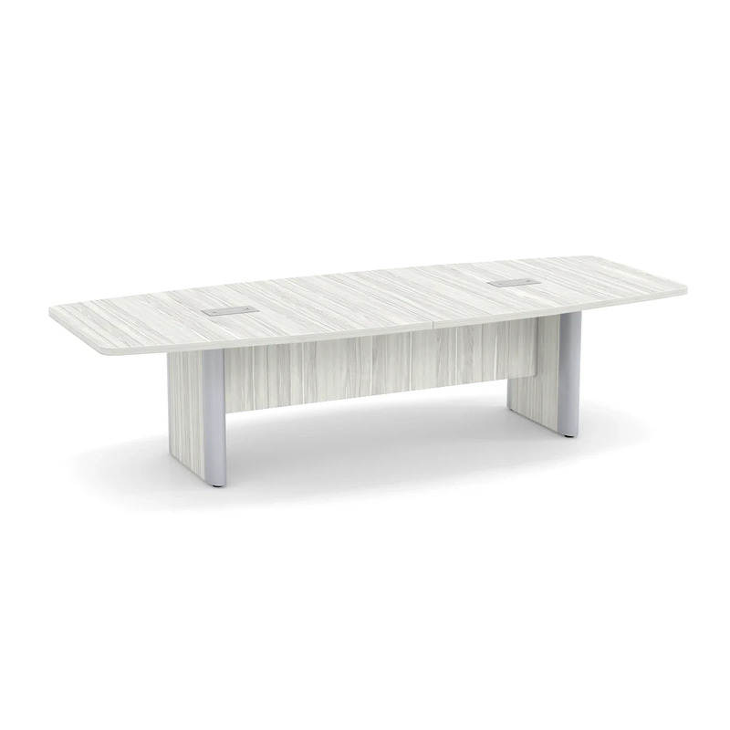 Classic Plus Boat-Shape Conference Table 10 Ft - Silver Birch with Silver Metal Accents (2 Small Grommets)