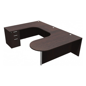 CLAUD1006L- Left-Handed Classic Bullet U-Station 71" W x 102" D with Box/Box/File Pedestal- Espresso/Silver