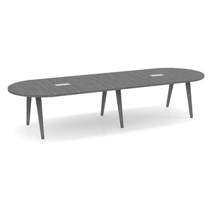 12ft Racetrack, Signature Conference Table: Newport Gray Wood Leg, Black Mount, Newport Gray Top