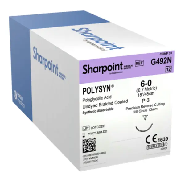 Suture 6-0 Polysyn 18" 3/8 S/A Dermaglide G492N