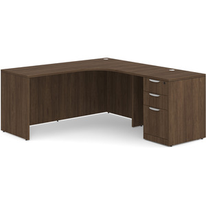 CLALD1005R- Right-Handed Classic L-Shape Workstation 66" W x 24" D with 42" Return and Box/Box/File Pedestal- Modern Walnut