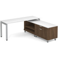 Elements L-Shape Workstation 71" x 72" x 30"D with Personal Storage Credenza - Modern Walnut with White Top and with Silver Legs