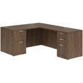 Classic L-Shape Desk 77" x 66" with 2 Full Pedestals - Modern Walnut