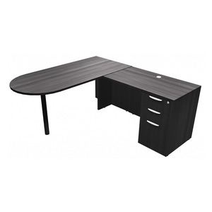 CLALD1016- L-Shaped Bullet Desk 66" W x 30" D with 42" Return and Box/Box/File Pedestal- Coastal Gray/Black