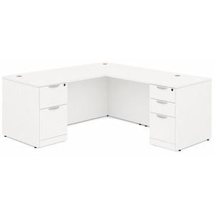 CLALD2040- Classic L-Shape Desk 66" W x 30" D with 42" Return and 2 Full Pedestals- White