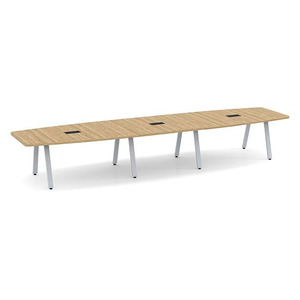 16ft Boat Shape, Signature Conference Table: Silver Metal Base, Aspen Top