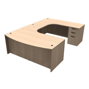 CLAUD1009R- Right-handed Classic U-Shape Bowfront Executive Workstation 71" W x 108" D with Box/Box/File Pedestal- Maple