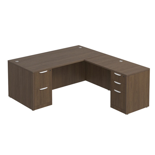 Classic L-Shape Desk 77" x 71" with 2 Full Pedestals - Modern Walnut