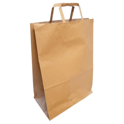 Kraft Shopping Bags - 12" x 7" x 17" - Flat Handles