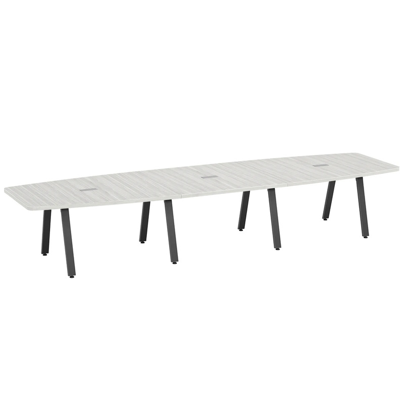 Signature Boat-Shape Conference Table 14 Foot - Silver Birch with Black Metal Legs