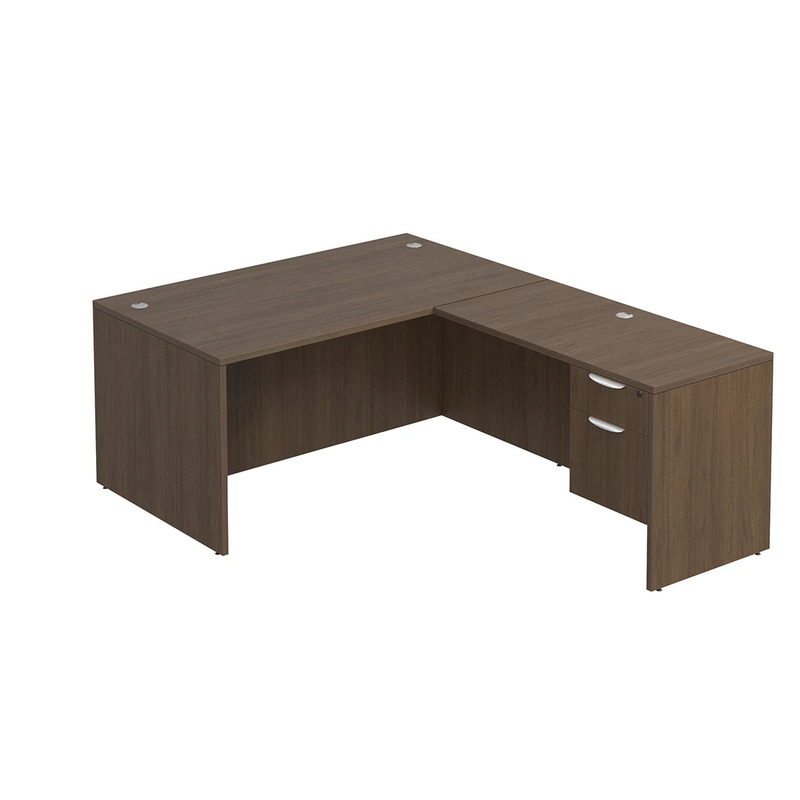 Classic L-Shape Desk 77" x 60" with Box/File Pedestal - Modern Walnut
