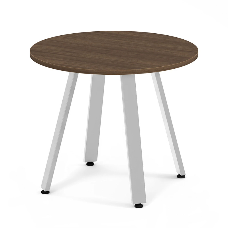 Signature Round Meeting Table 36" - Modern Walnut with Silver Metal Legs