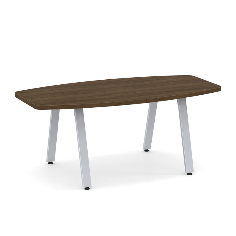 Signature Boat-Shape Conference Table 6 Ft - Modern Walnut with Silver Metal Legs