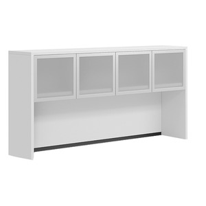 CLAHU1004- Hutch with 4 Silver Frame Glass Doors- White/Silver Glass