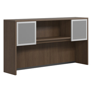 CLAHU2002- Hutch with 2 Silver Frame Glass Doors- Modern Walnut/Silver Glass
