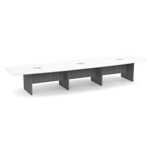 16ft Boat Shape, slab base Conference Table: WHITE TOP NEWPORT GRAY BASE 