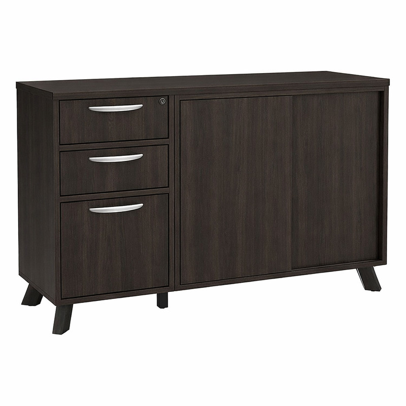 PL245 - FLEX CREDENZA W/PEDESTAL AND CABINET - Espresso