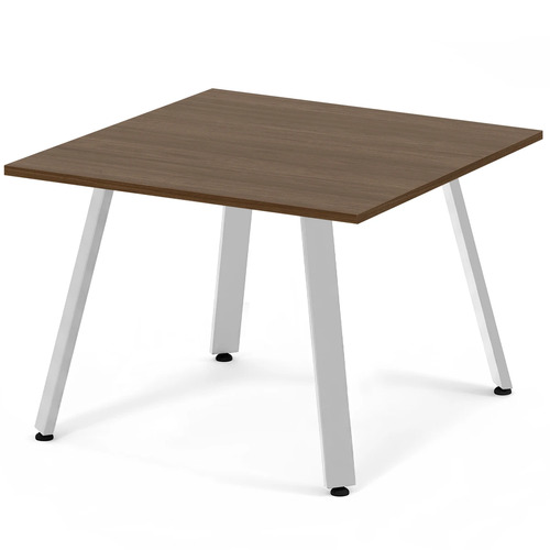 Signature Square Meeting Table 42" - Modern Walnut with Silver Metal Legs