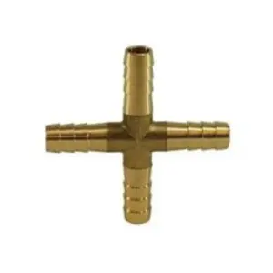 Cross, 1/4-in Hose Barbed x 1/4-in Hose Barbed x 1/4-in Hose Barbed x 1/4-in Hose Barbed, Brass