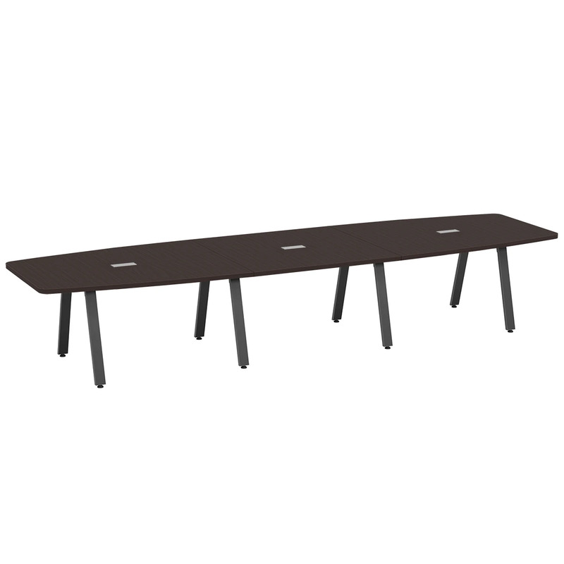 Signature Boat-Shape Conference Table 14 Foot - Espresso with Black Metal Legs
